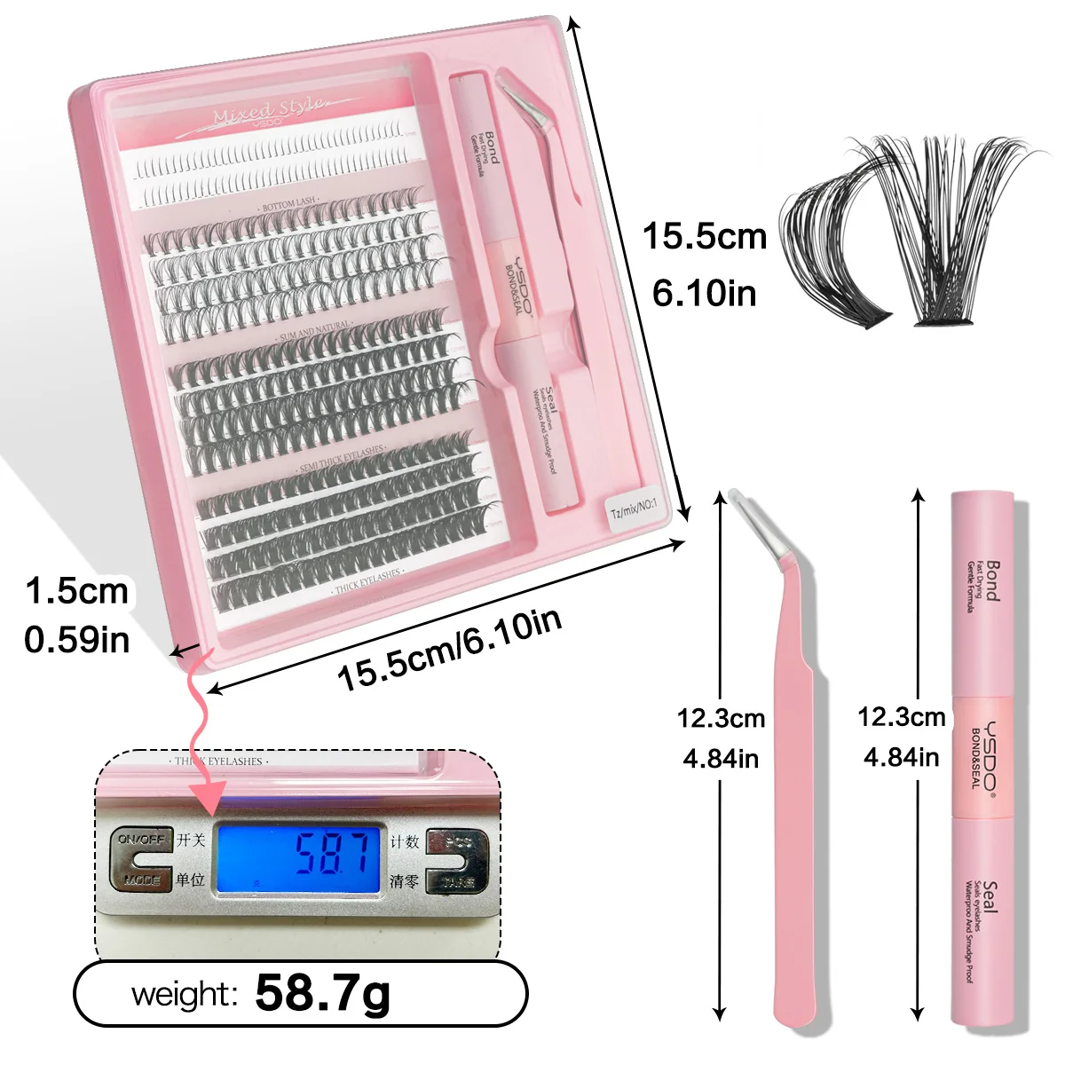 14/32 Reihen Einzelwimpern-Set, Cluster-Wimpern DIY Wimpernverlängerungs-Kit mit Kleber, Versiegelung, Kleberentferner und Pinzette – Detail 4