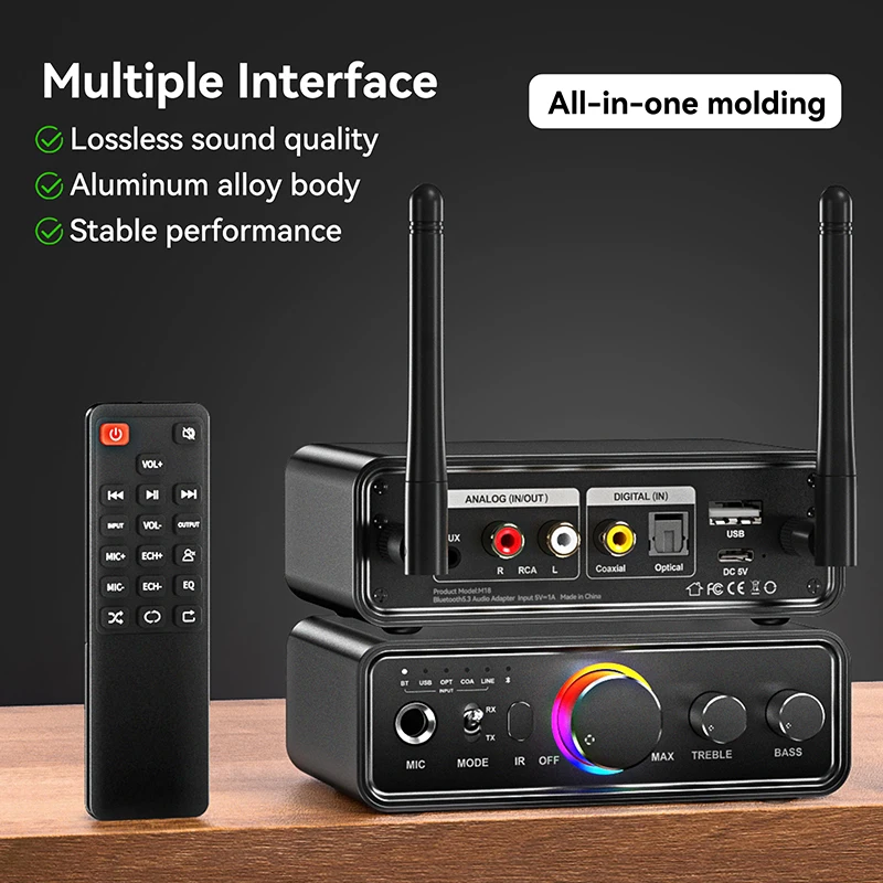 ตัวรับส่งสัญญาณ5.3บลูทูธตัวรับสัญญาณคาราโอเกะ6.5มม. 3.5มม. AUX RCA USB ตัวรับสัญญาณ WiFi โคแอกเซียลสำหรับทีวีคอมพิวเตอร์ลำโพงในรถยนต์