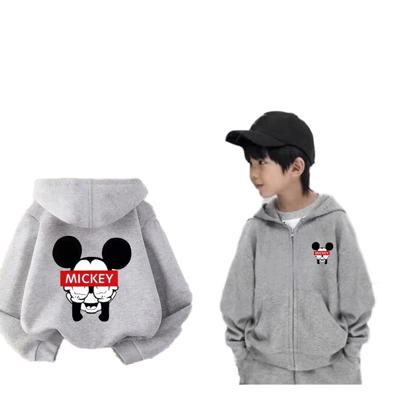 

Disney Mickey Classic Anime Kids Hooded Open Woolen Sweater Boys and Girls Clothing 2-12-year-old Girls Cute and Fun Top Printed