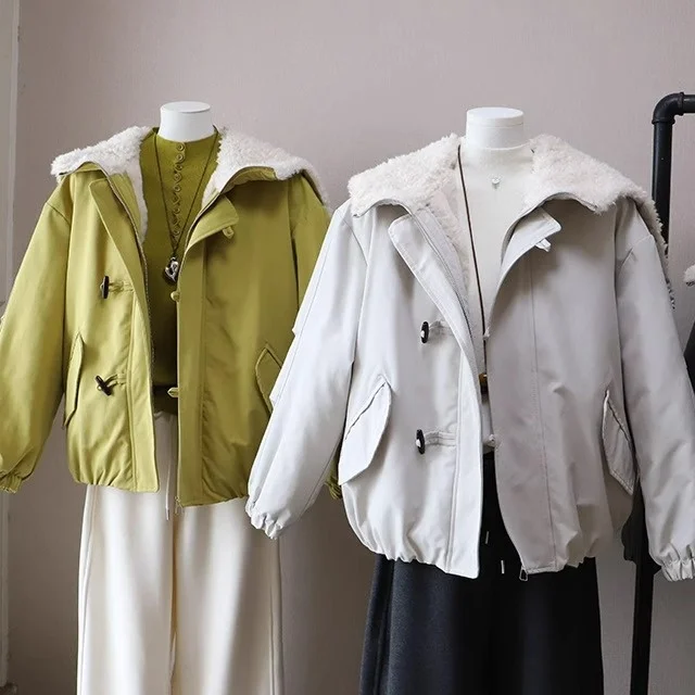 

Американский ретро Plu, женский зимний джемпер с большим воротником, новый хлопковый бейсбольный джемпер Thiened Fce, верхняя одежда Sli