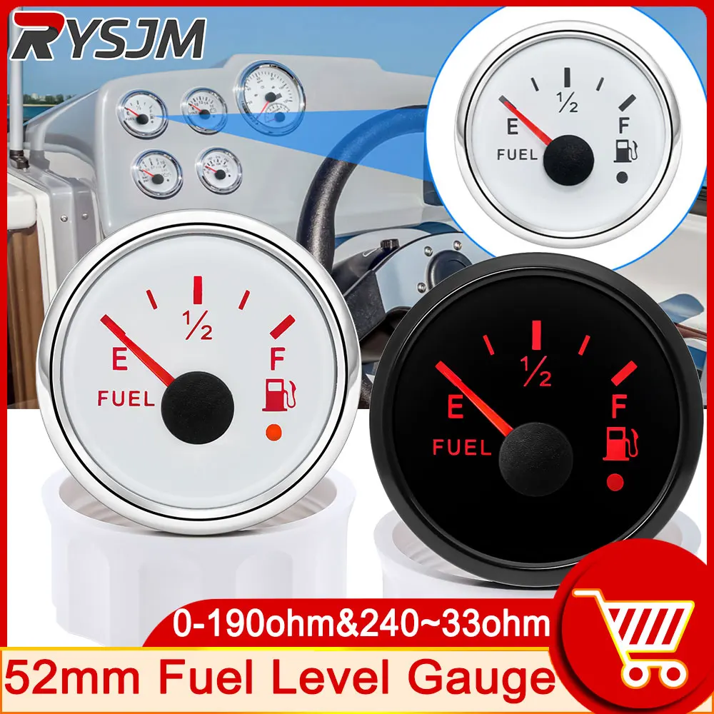 12V 24V 52mm Universal Car Fuel Gauge with Alarm Light 13% Fuel Level Gauge Meter High Sensitivity Red LED 0~190ohm 240~33ohm