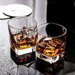 2PCS Clear Glass Whisky Wine Cup Durable Crystal Glass Cup Square Thickened Bottom Drinking Cup for Juice Beer Tea Water