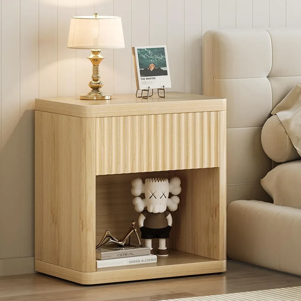 Large Farmhouse Style Wood Nightstand with Drawers and Storage for Bedside