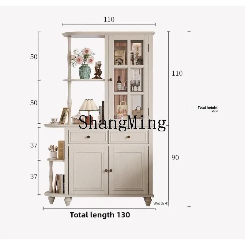 

ZHB white all-solid wood room, cream wind entrance entrance, household living room, storage partition cabinet