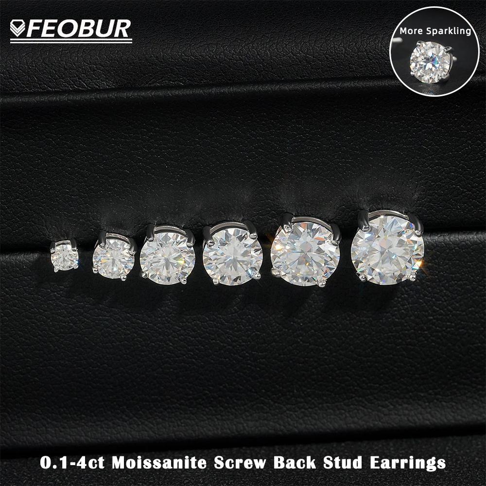 FEOBUR 1-4ct Moissanite Screw Back Earrings for Women 925 Sterling Silver Sparkling Diamond Stud Earrings Men Trendy Jewelry