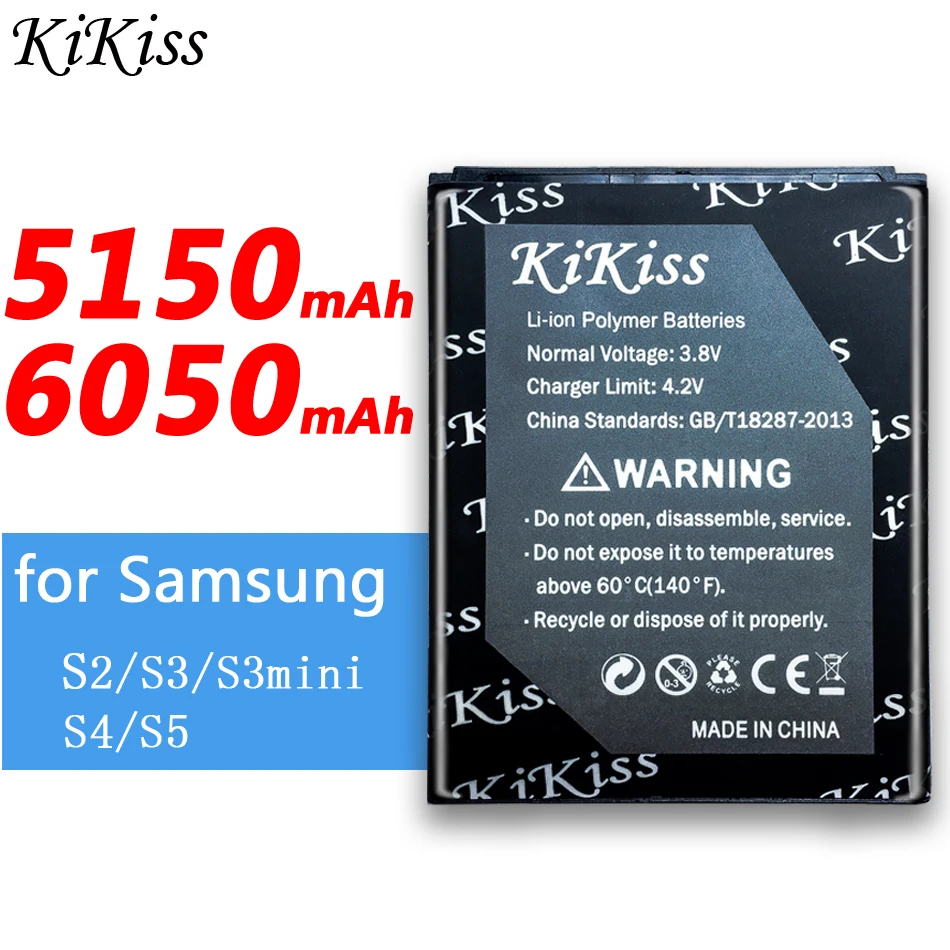 KiKiss Battery For Samsung Galaxy S2 S3 Mini S4 S5 Ace 2 GT I8190 I8160 I9100 i9300 i9500 i9505 G900F G900 EB425161LU EB-L1G6LLU