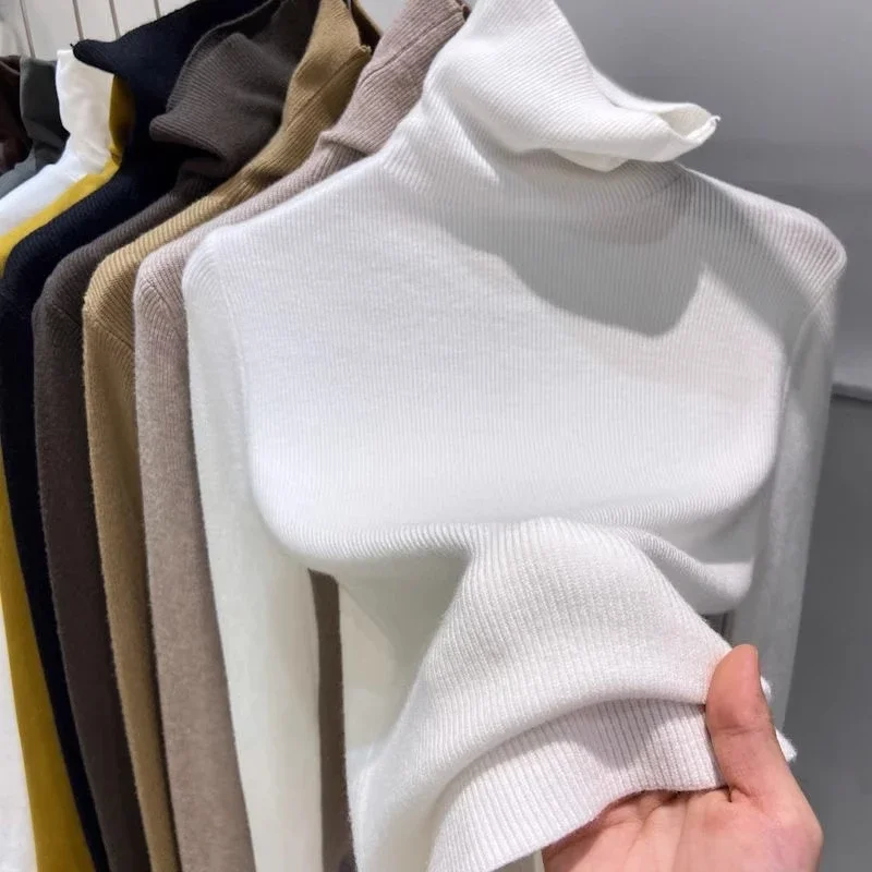 المرأة محبوك مضلع البلوز 2025 الخريف الشتاء سترة سترة طويلة الأكمام الياقة المدورة ضئيلة البلوز لينة الدافئة سحب فام القمم