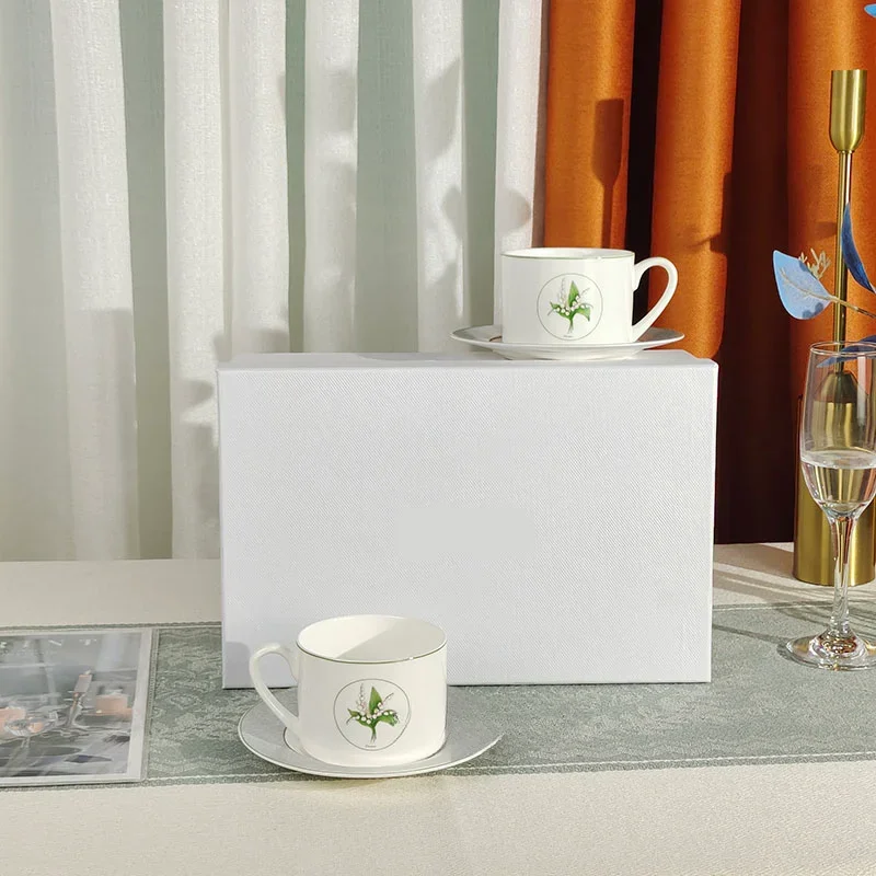 Lily Series Bone China Coffee Cup and Saucer Ceramic Afternoon Tea Household Water Cup Tea Set Cup Gift Box Espresso Cups