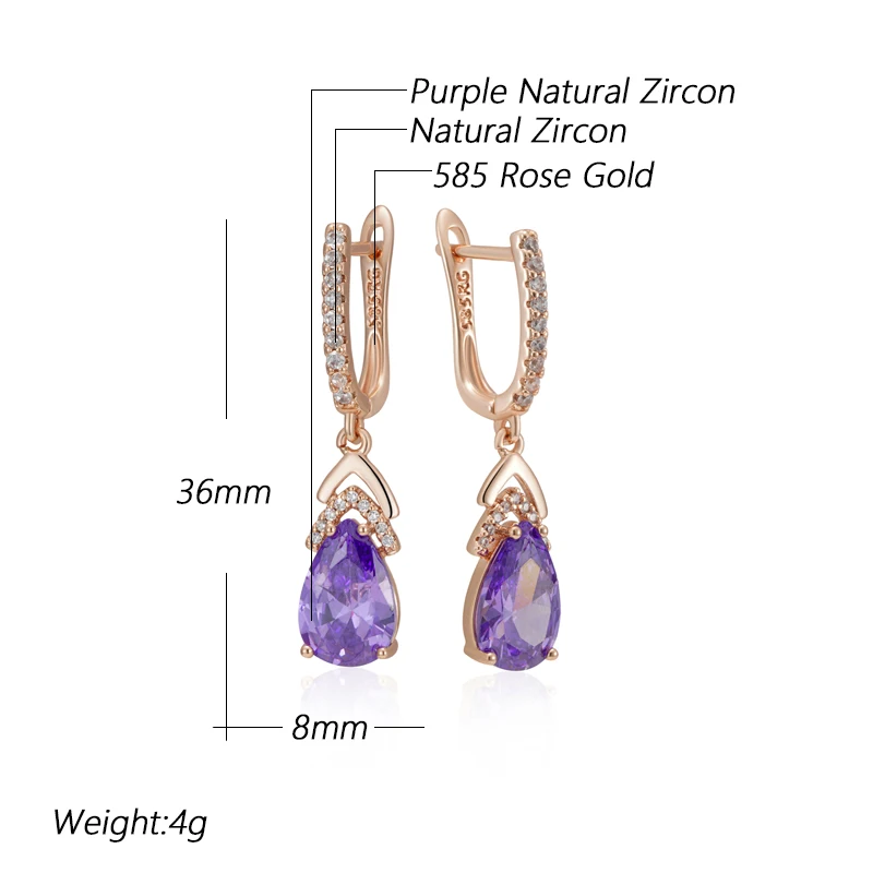 Geometric Drop Purple Zircon Earrings for Women Vintage Fashion Jewelry Elegant Pink Dangle Sparkling Clasp Party Accessories