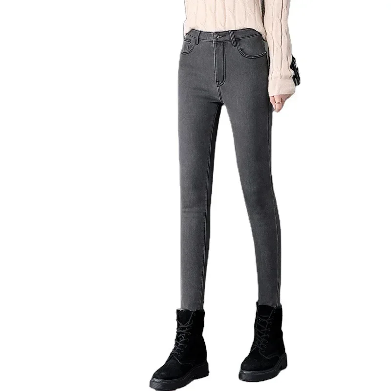 ฤดูหนาว Thicken Plush กํามะหยี่เรียงรายกางเกงยีนส์ผู้หญิงใหม่ WARM Slim ดินสอ DENIM กางเกง Skinny Pantalones ข้อเท้า-ความยาวกางเกงขายาว Vaqueros
