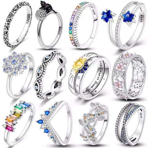 2026 Trendy Finger Ring Real 925 Silver Rings Sparking Zircon Butterflies Ladybugs Angel Wings Ring Popular Women Rings