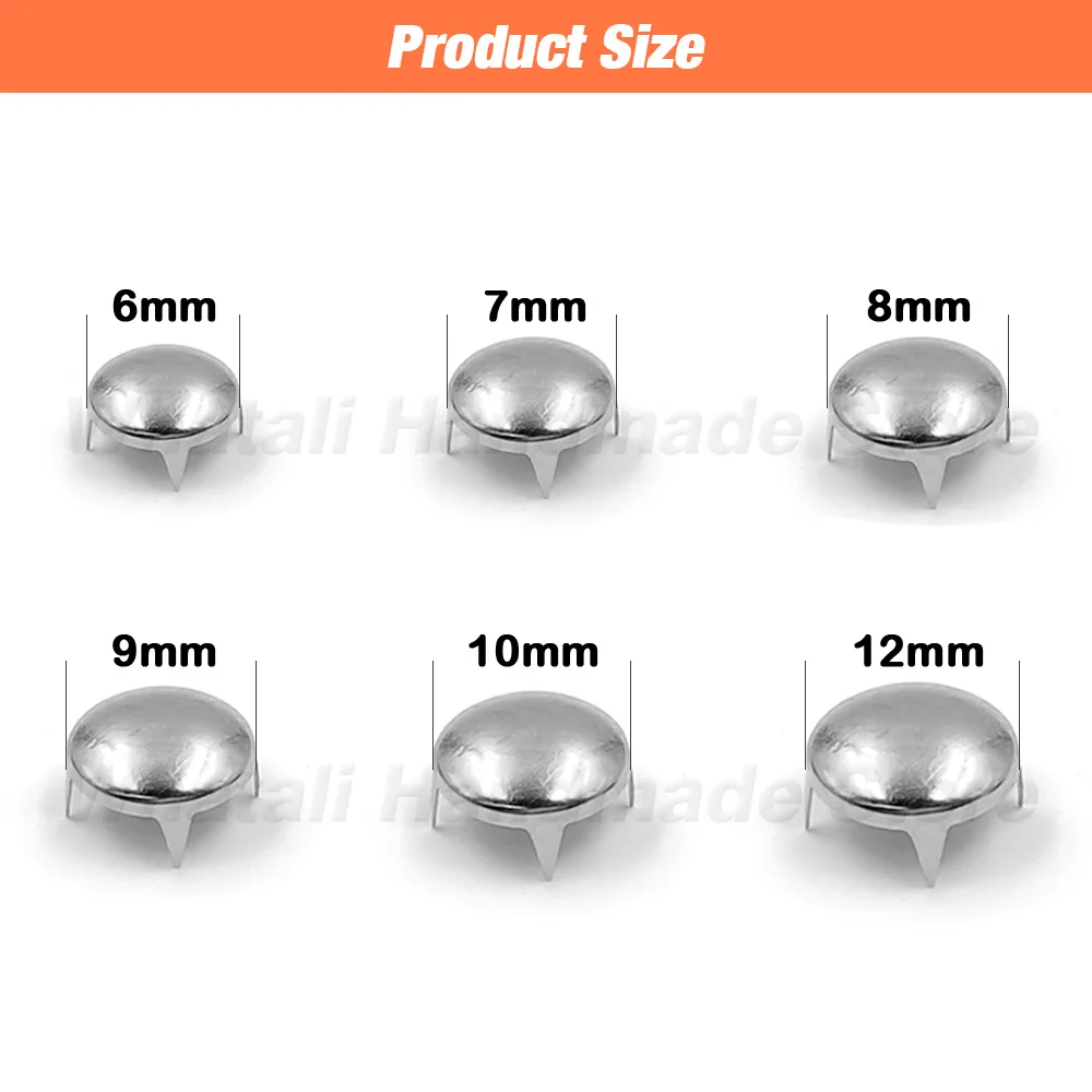 Metal Spike Rivets Round Studs Punk Rock Leather Craft Four Claw For Rivets Clothes Shoes Bags Bracelets 100Pcs 6-12mm