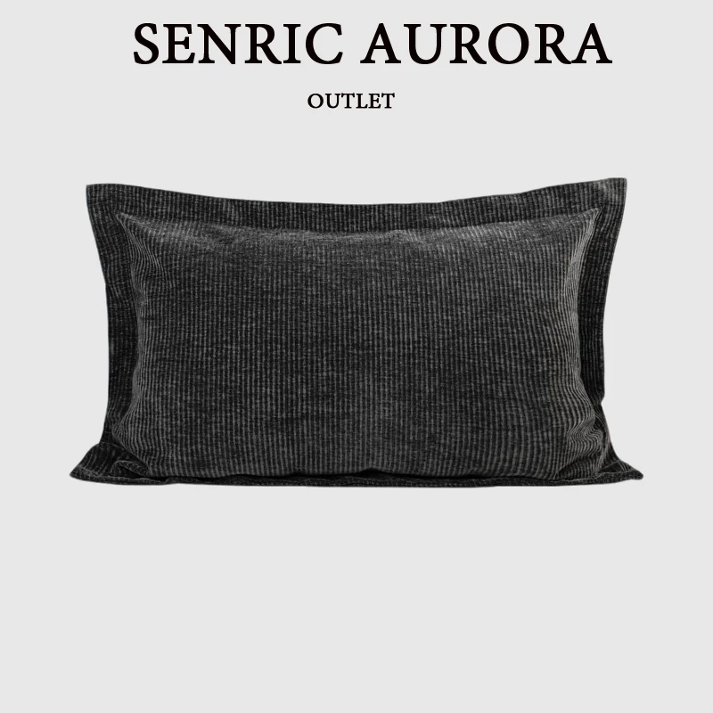 Light Luxury Cushion Cover Dark Gray Vertical Patterned Sleeping Pillow Case For Home Hotel Bed Living Room Sofa Simple