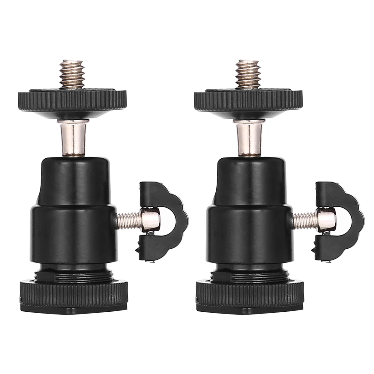 Mini Ball Head [2 Pack] With Hot Shoe Mount Adapter 360 Degree 1/4 Inch Small Ball Heads Lightweight Swivel Micro-Ballhead For D