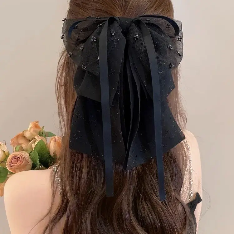 

New French style black big bow ribbon hairpin