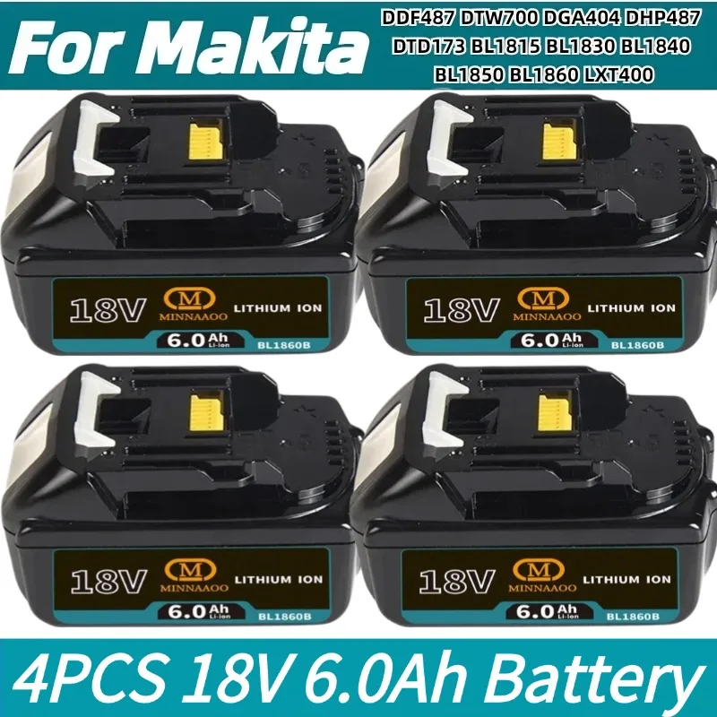 

MINNAAOO 18V 6AH For Makita 18V Battery Power Tools Li-ion Replacement LXT BL1850 BL1840 for 18 V Screwdriver with BMS