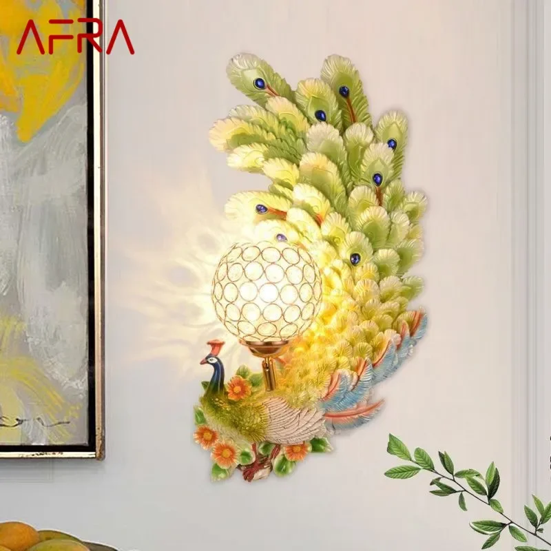 AFRA Contemporary Peacock Wall Lamp Creative Living Room Bedroom Study Villa Hotel Children's Room Aisle LED Decoration Light