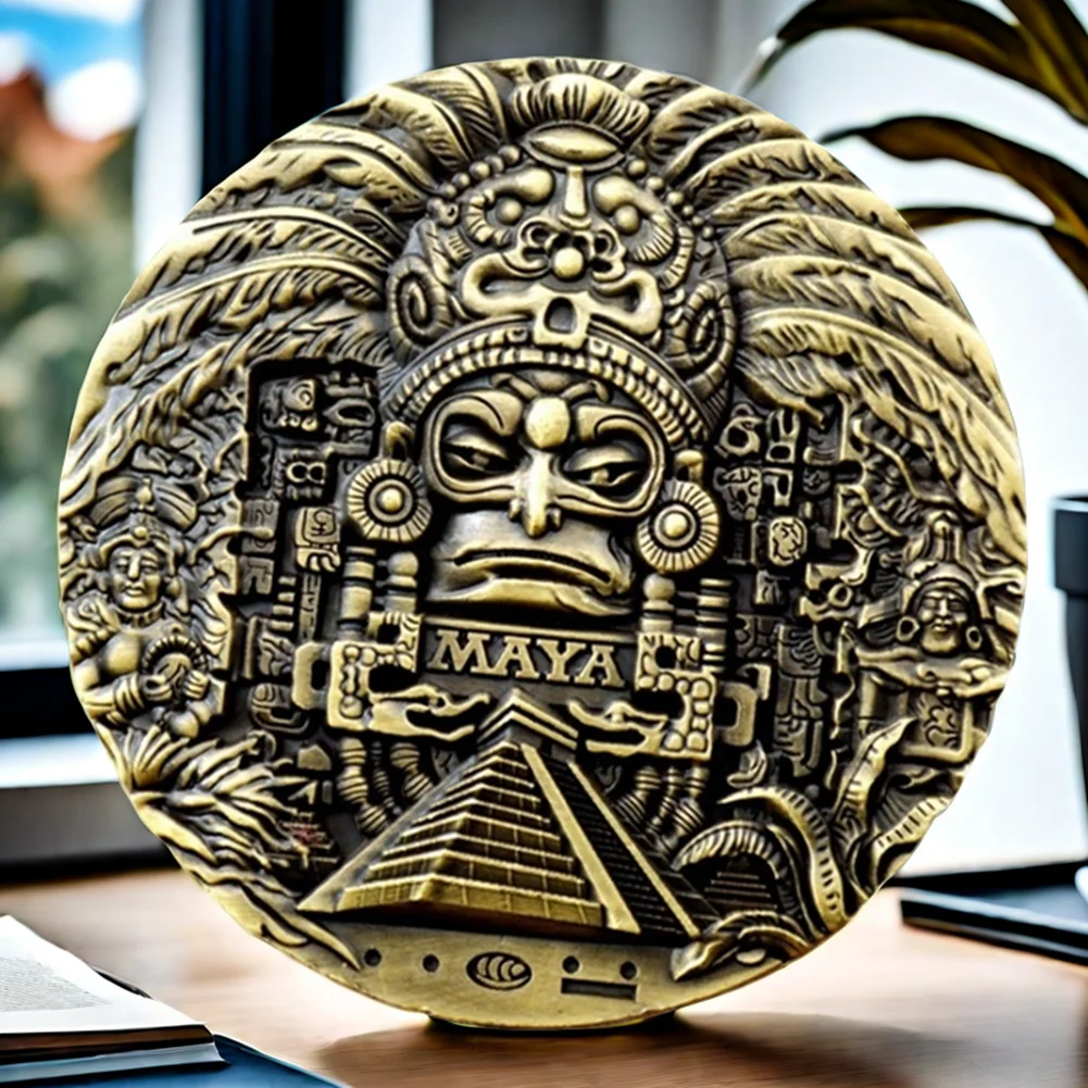 Solar Corona Mexico The Aztecs Bronze Maya Totem Badge Dwustronny trójwymiarowy medal pamiątkowy Relievo Mayan Coin