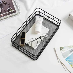 Iron Black Rectangle Metal Storage Basket Office Sundries Finishing Baskets Dressing Table Cosmetics Organizer Makeup Box