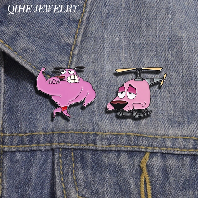 Pin esmaltado de perro coraje de Anime de dibujos animados, broche de Metal personalizado con bonito cachorro, insignia para mochila, regalo de joyería para amigos y niños