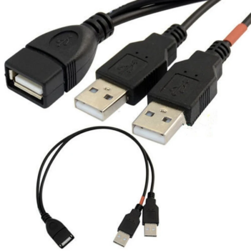 1PCS 25cm USB 2.0 Cable USB Double Splitter Cable Female to USB 2 Male data Power High quality Extension Cable one to two