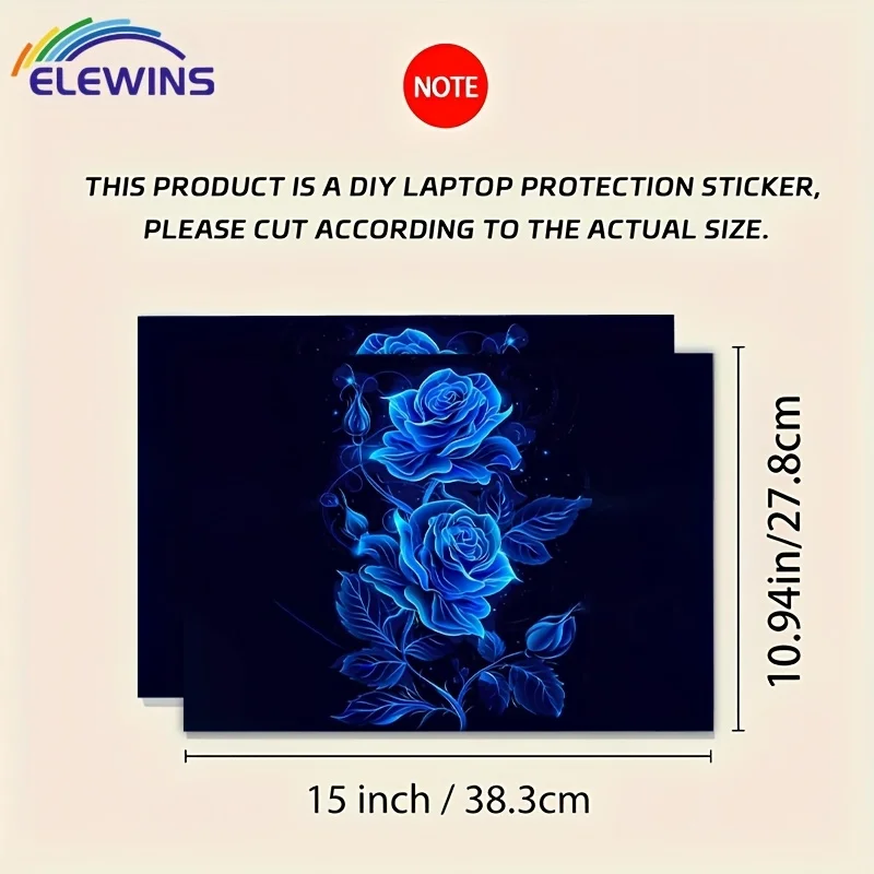 2-Pack Blue Rose Pattern Laptop Art Decal Case, Universal Laptop Skin Sticker for Laptops, Cars,Helmets,Motorcycles,Refrigerator