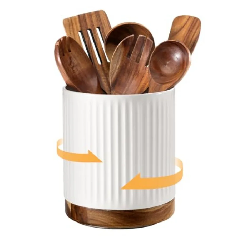 

360° Rotating Extra Large Cooking Utensil Holder, 7.6" Kitchen Utensil Holder for Countertop, Utensil Crock for Farmhouse Kitch