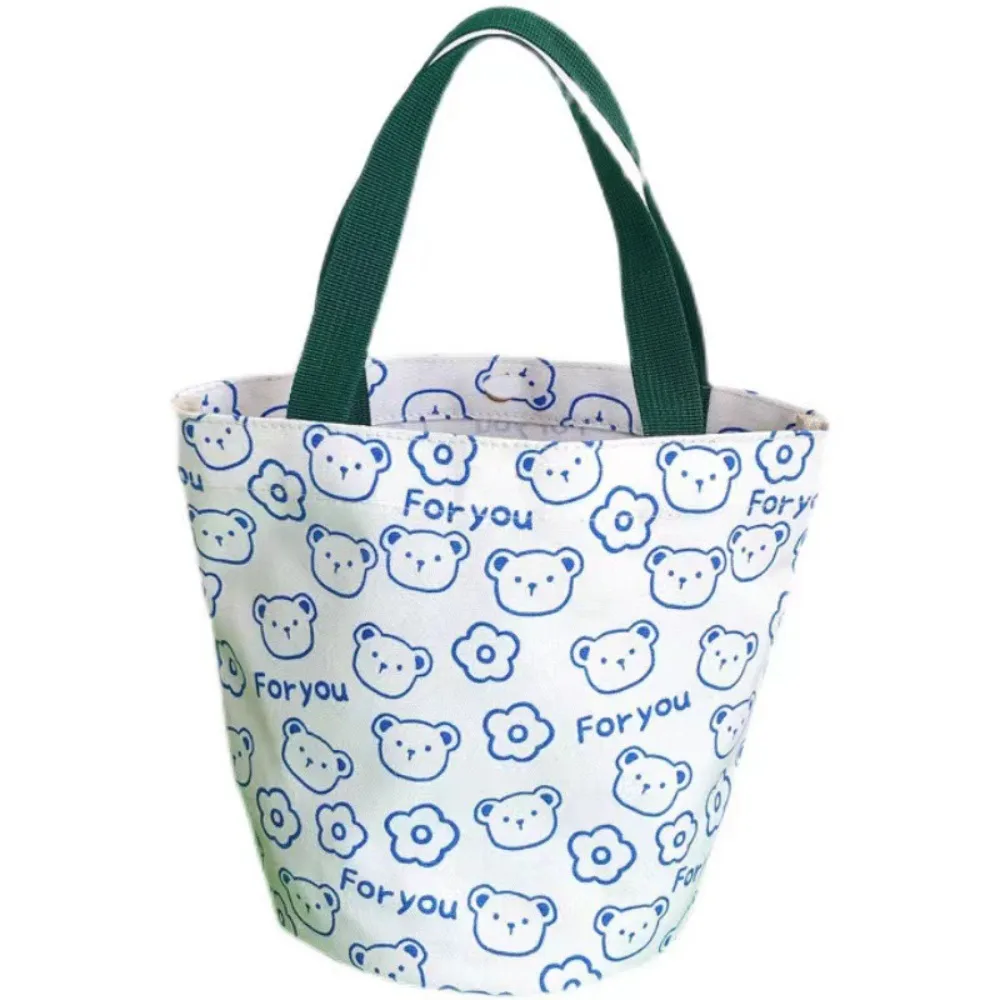 Borsa Tote in tela per cartoni animati per donna borsa per il pranzo alla pesca con Mini borse da Picnic Casual di grande capacità