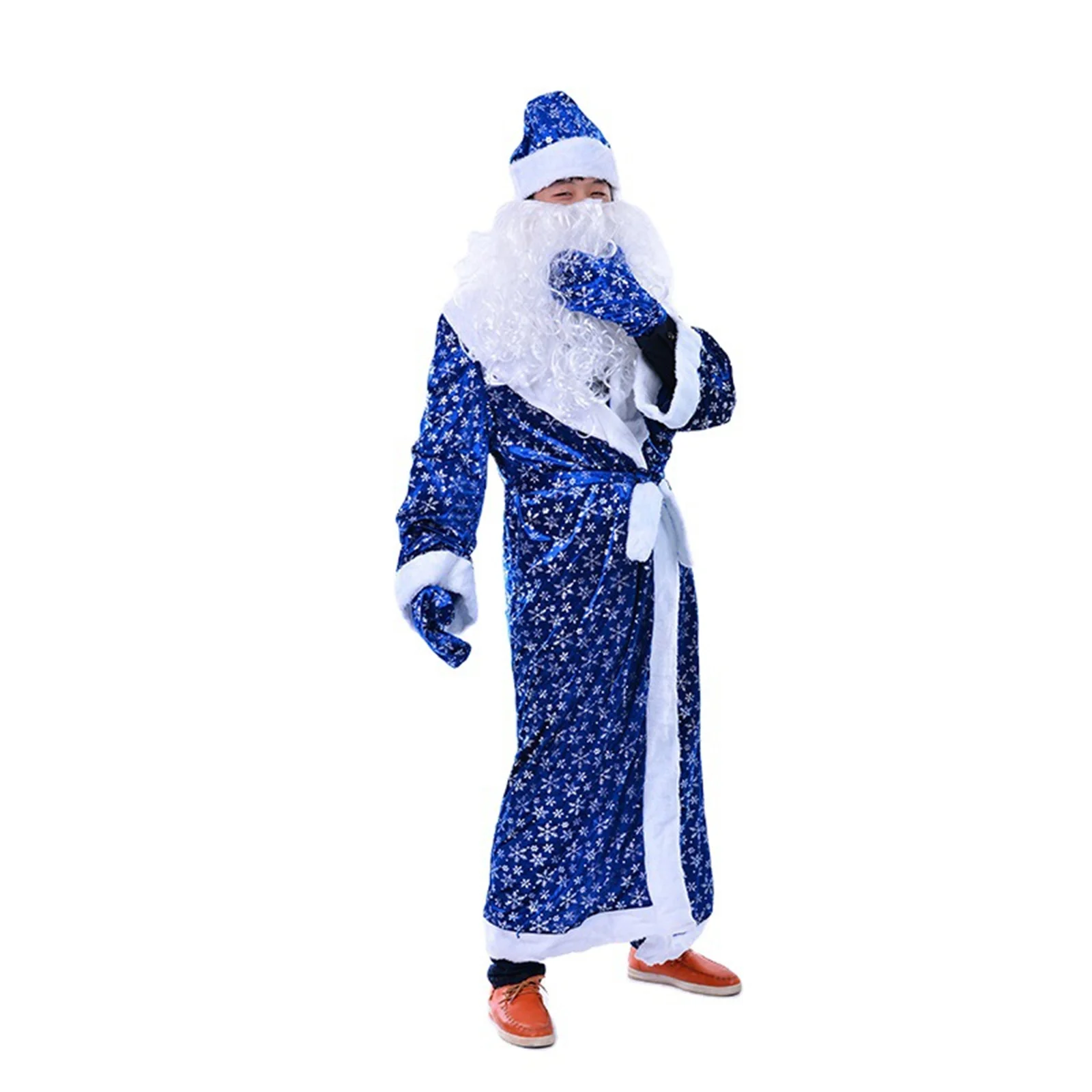 Christmas Santa Claus Cosplay Costume Classic Blue Deluxe Velvet Xmas Men Santa Claus Disguise Suit Christmas New Year Party