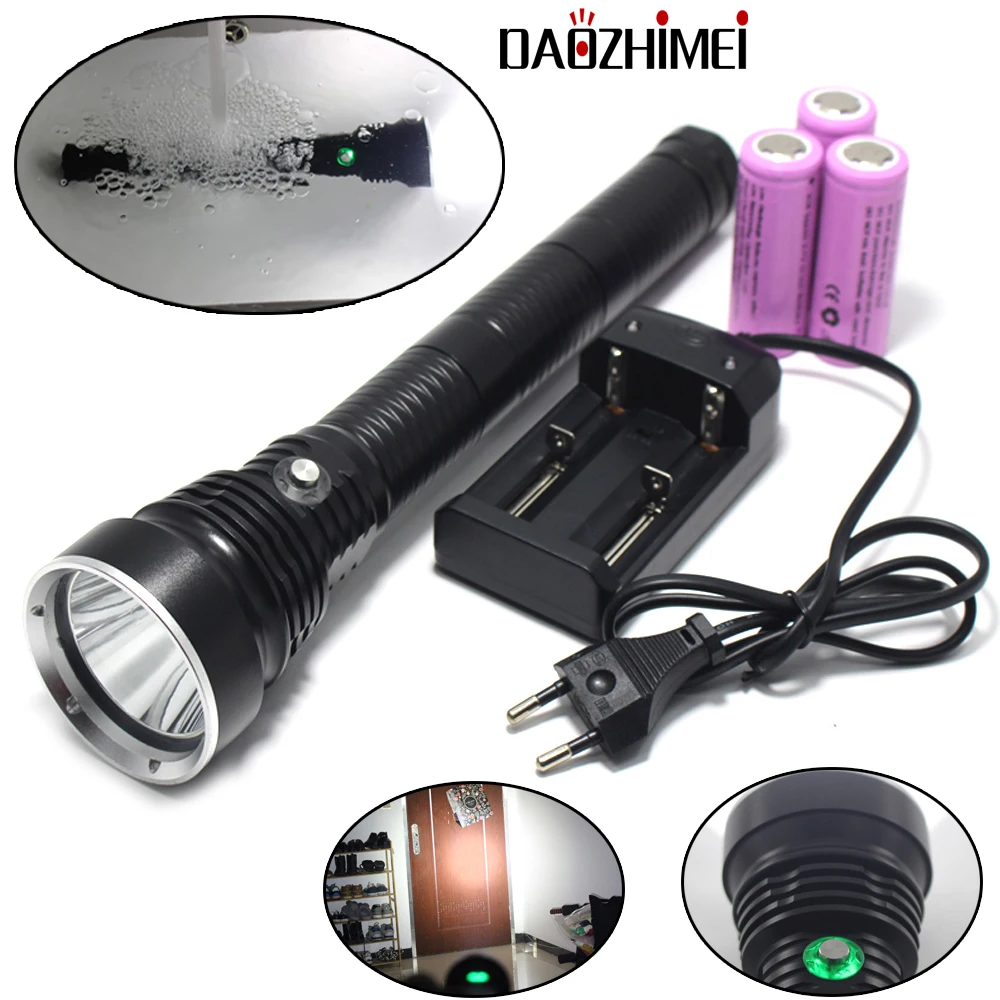 Waterproof IPX8 Diving Flashlight Scuba Lamp XHP70 LED Underwater Light 26650 for diving fishing hunting Torch