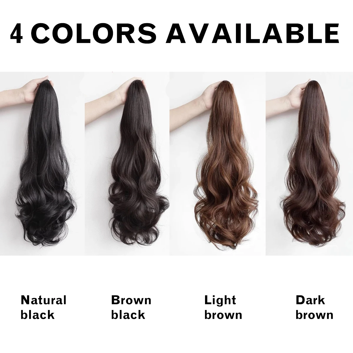 Klip Wig Ekor Kuda Klip Gelombang Besar Sintetis 18 Inci Pada Ekor Kuda Wanita Rambut Keriting Panjang Hitam Alami Pakaian Sehari-hari