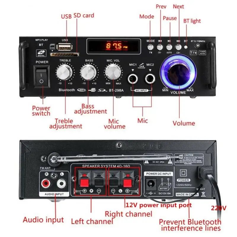 Digital Home Amplifiers Audio Display 300W+300W 110-220V Digital HIFI Audio Stereo Power Amplifier 2 Channel