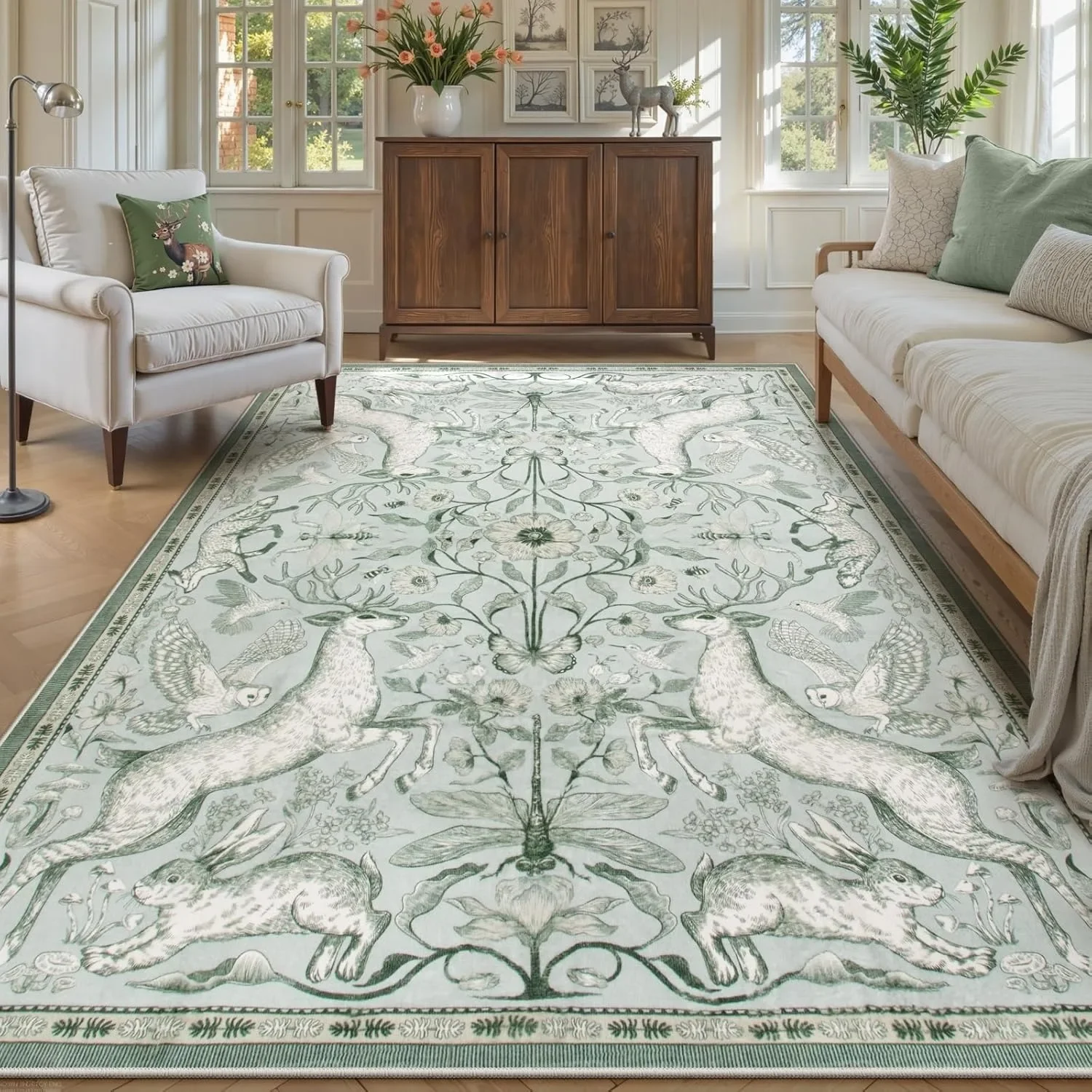 Retro Living Room Carpet – Non-Slip Soft Machine Washable Area Rug, Foldable Large Floor Mat for Bedroom Home Decor