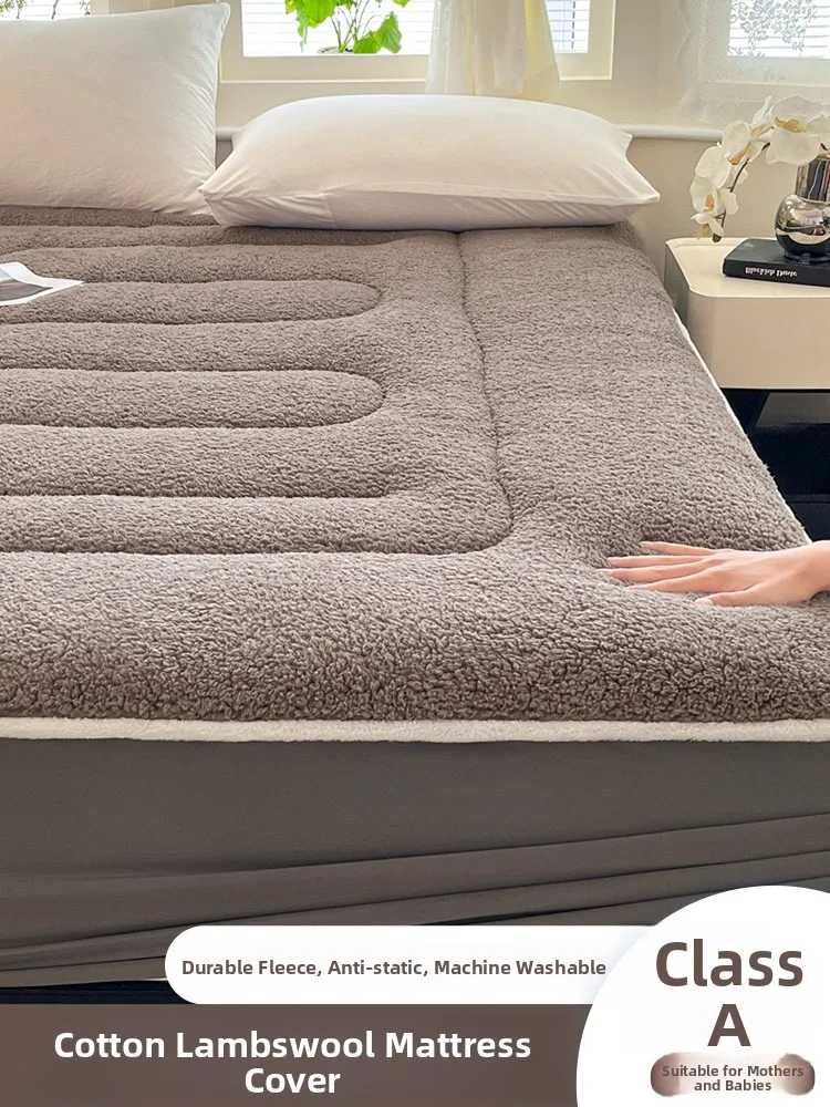 

Thickened Cotton Lamb Velvet Bed Canopy Winter Warm Anti-Slip Protection Cover Mattress Case Thin Brown Pad Cover Universal Fit