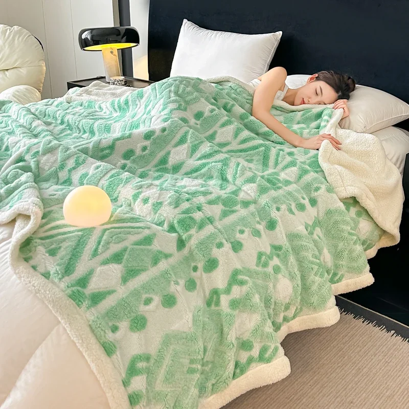 Bohemia 2-layer Artificial Lambswool Blanket Autumn Winter Thickened Warm Jacquard Nap Blankets Cold Resistance Warmth Blanket