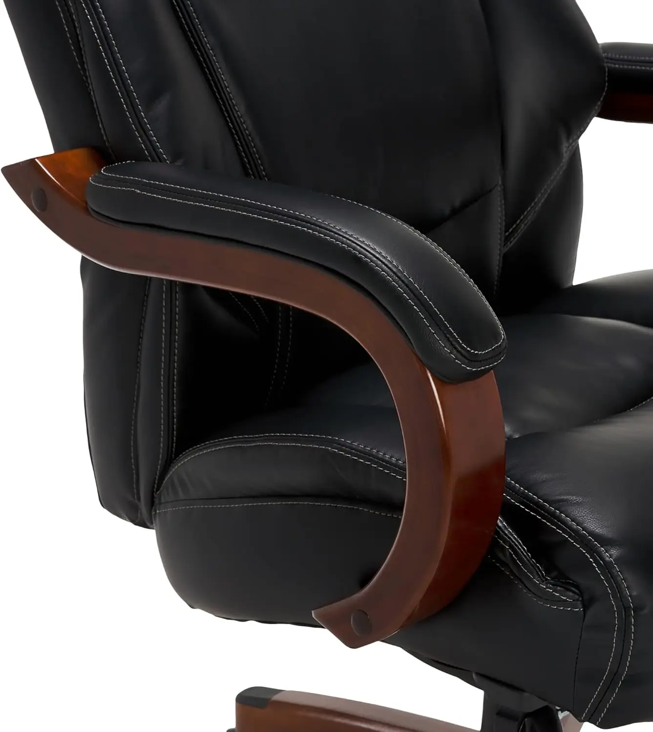 Tall Executive Office Chair, High Back Ergonomic Lumbar Support, Bonded Leather, Black with Mahogany