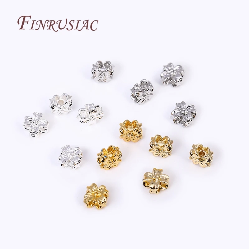 18K Gold Plated Flower Beads, High Quality Brass Metal Spacer Beads DIY Beading Jewelry Accessories Wholesale