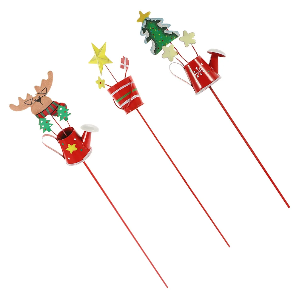 

3Pcs Christmas Garden Stake Metal Kettle Shape Outdoor Lawn Plant Pot Decoration Ornament Christmas Garden Stake