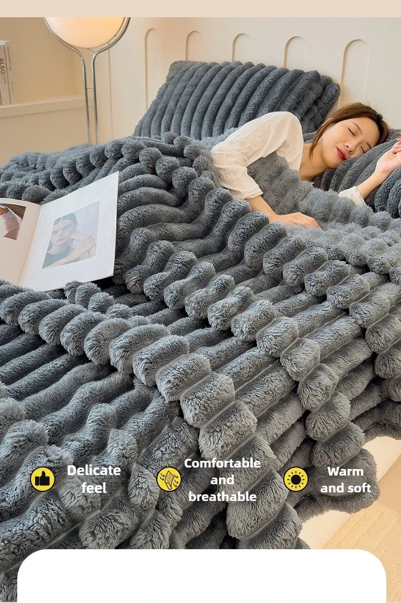 Neue Künstliche Kaninchen-Plüschdecke für den Frühling, Warme Komfortable Sofadecke, Verdickte Warme Multifunktionale Wohndecke für den Herbst – Detail 5