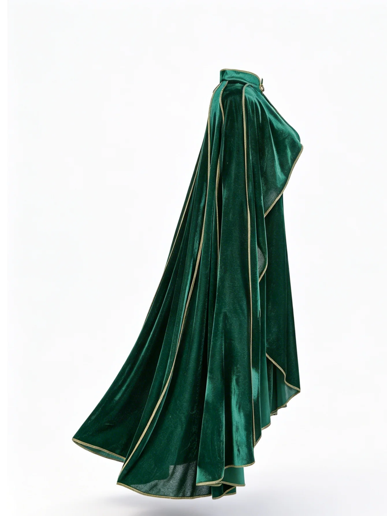 Women Vintage Green Velvet Cape Cloak Gold Trim Stand Collar Cosplay Costume Long Cape For Halloween Party Medieval Renaissance Dress Up view 6