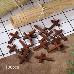 100Pcs Mini Wood Cross Charm Wooden Cross Pendant Hanging Ornament for DIY Necklace Bracelet Earring Jewelry Craft Making