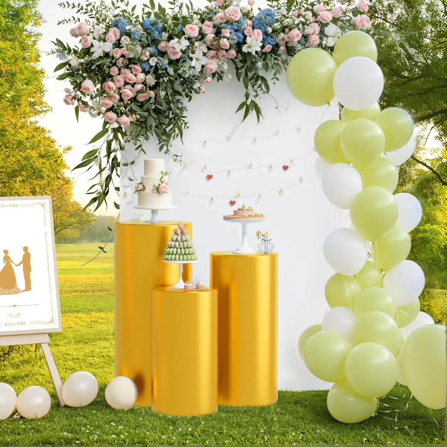 3 قطعة اسطوانة معدنية أغطية مرنة مستديرة دنة عرض الركيزة يغطي لحفل زفاف عيد ميلاد الحدث ديكور الدعائم #2