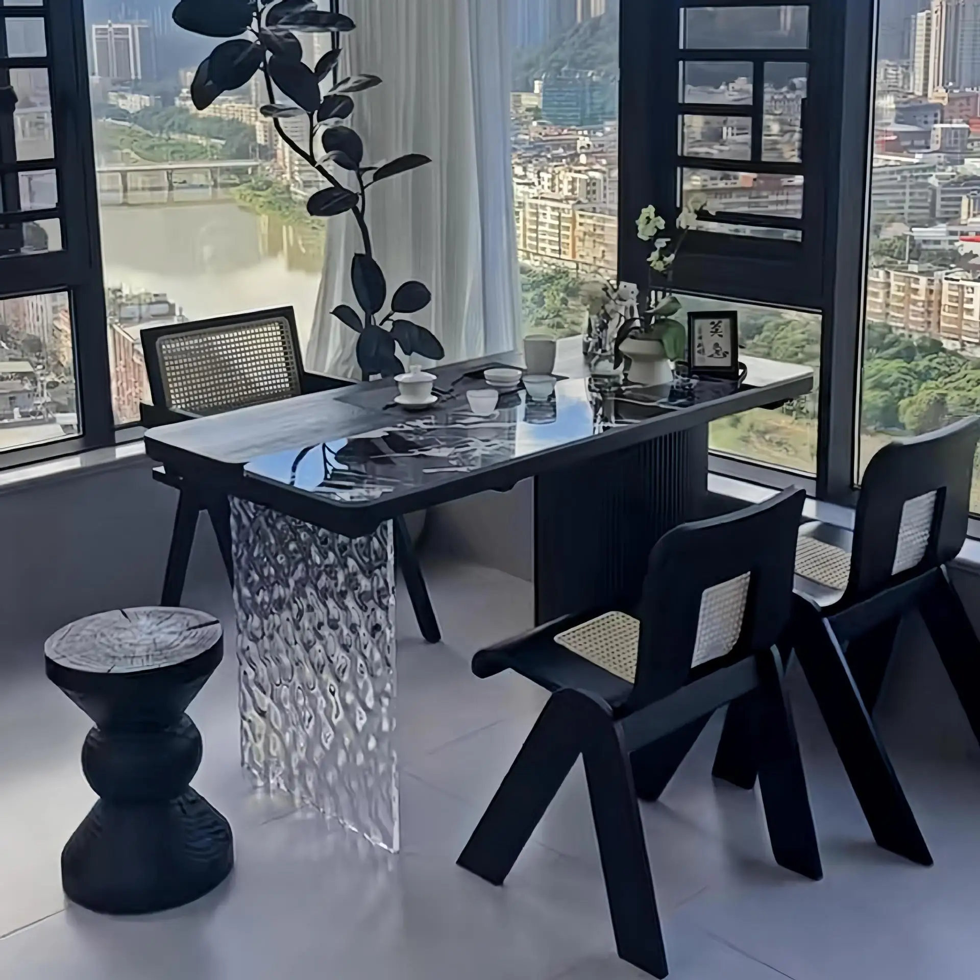 

Customizable wabi-sabi wind log stump edge few living room small apartment wooden pier carbonized art pure solid wood bedside