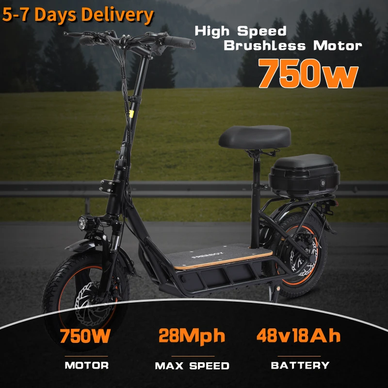 Electric Scooter 750W Motor 48V18AH Lithium Battery City Adult Shopping Trip EBike Aluminum Alloy Frame Disc Brake Electric Bike