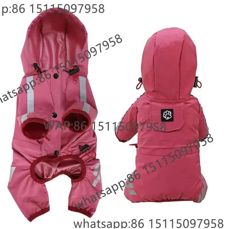 Pet raincoat reflective waterproof hooded small and medium-sized dog jumpsuit