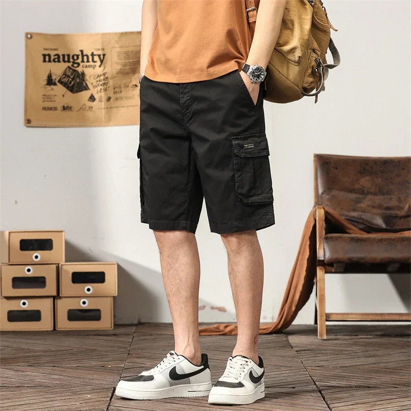 Short cargo multi-poches en coton pour hommes, surdimensionné, décontracté, solide, taille élastique, pantalon de plage, jogging, livraison directe, vêtements d'été