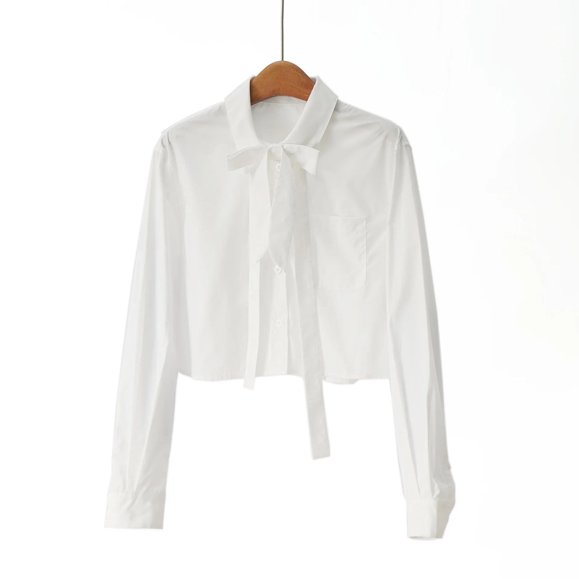 

Elegant Knot Short Cotton Silk Blend Shirt Women's Versatile Spring New Arrival Commute Style Straight Cut Shirt