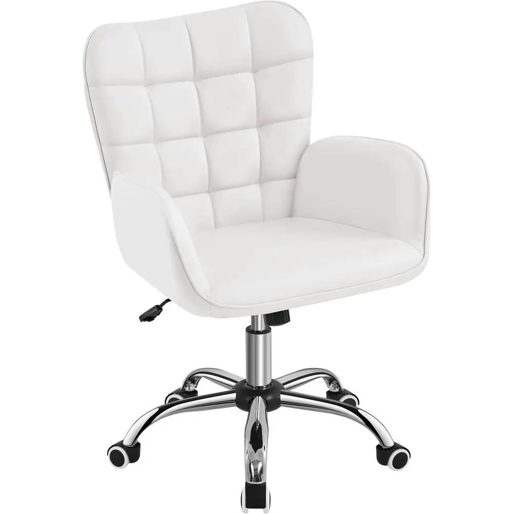 Ergonomic Adjustable Makeup Chair with Padded Armrests, Big Seat for Office, Bedroom, Living Room, White | Wide foam seat and ea