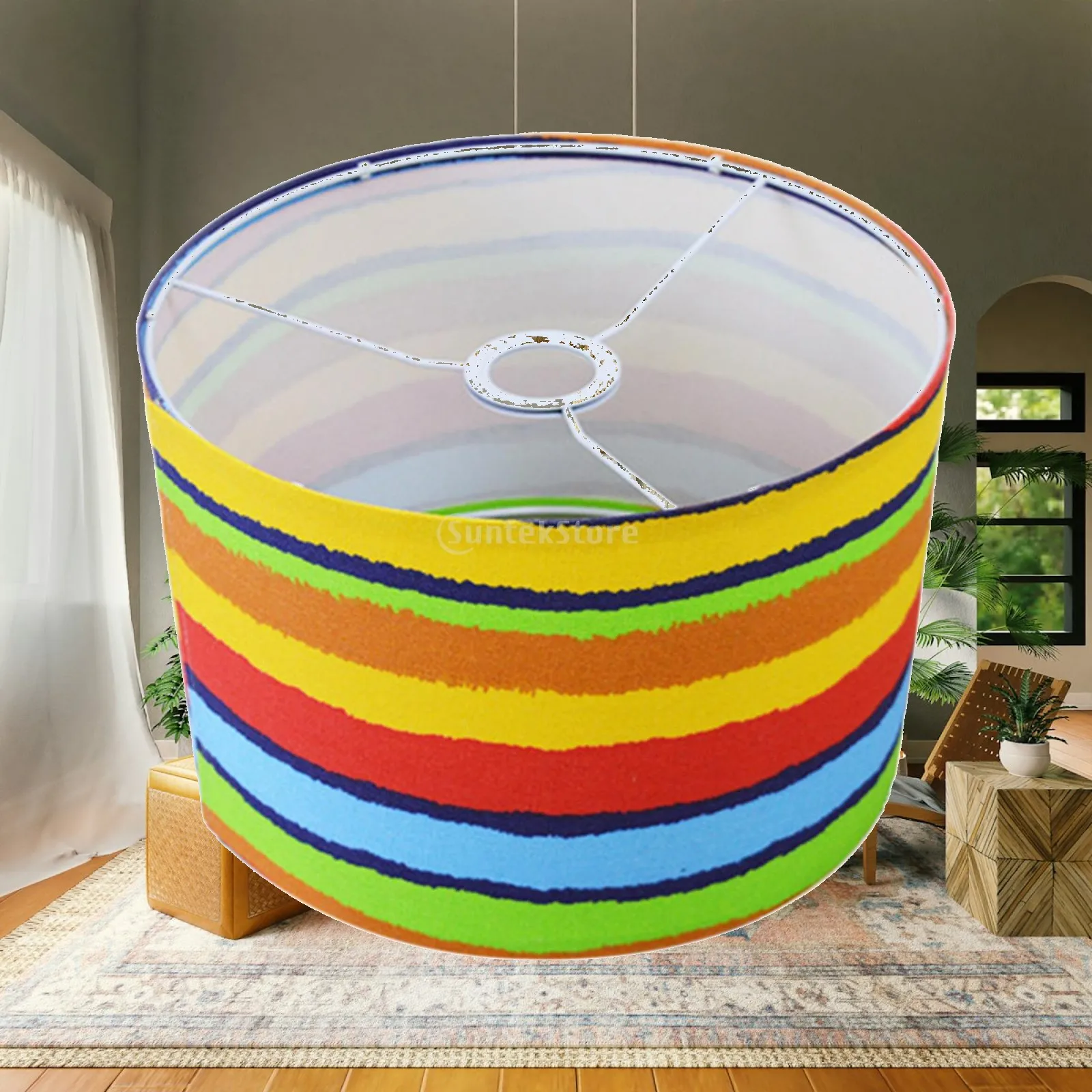 Round Fabric Shade for Pendant Lamp Linen Drum Cover Clip on Retro Style Ceiling Light Replacement