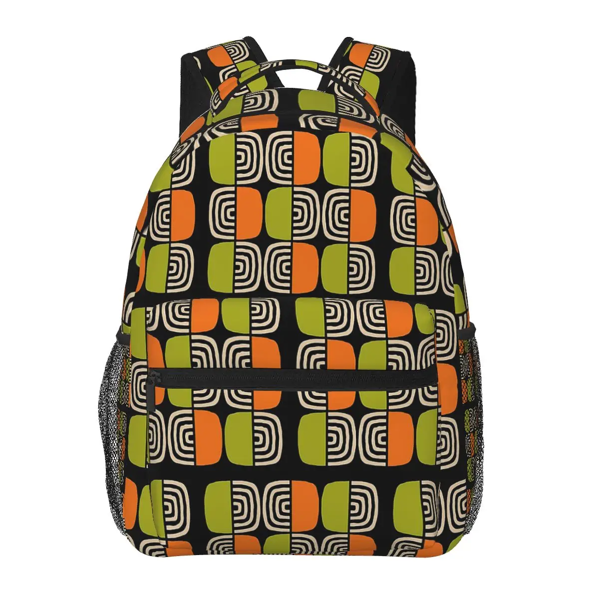 

Полуконцентрический круглый узор Черный Оранжевый Зеленый И Белый Студенческий Рюкзак Школьная Сумка Рюкзак Модная Книжная Сумка Сумки На Ремне